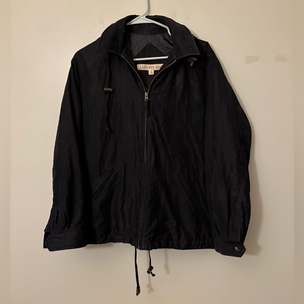 London Fog Dark Full Zip Suede Puffer Jacket, Size Medium Women’s